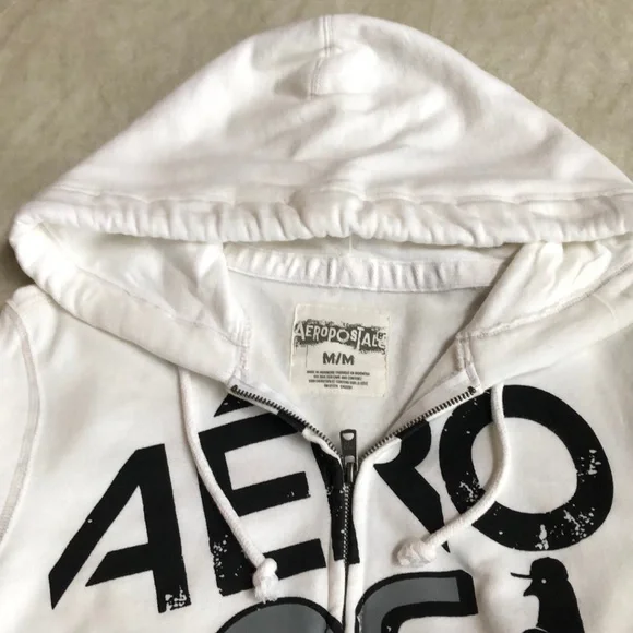 Aeropostale Men’s Spell Out White Full-zip Hoodie Sweater Shirt Jacket Size M - Picture 6 of 11